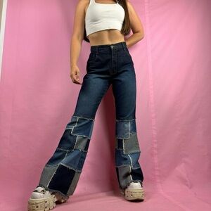 Vintage 90s patchwork denim flare leg Zana Di dark wash jeans sz 11